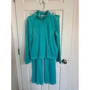 KR Essentials Teal Velour Tracksuit Set Zip Up Jacket Pants Women Size M L
